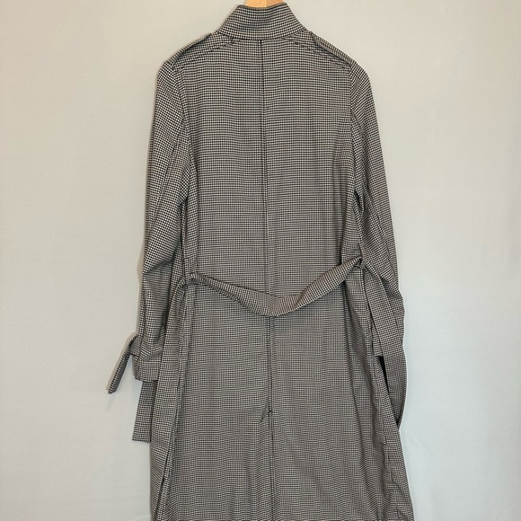 H&M Houndstooth Size 2 Long Trench Coat Belt Front Buttons Back Slit Pockets - Picture 14 of 16